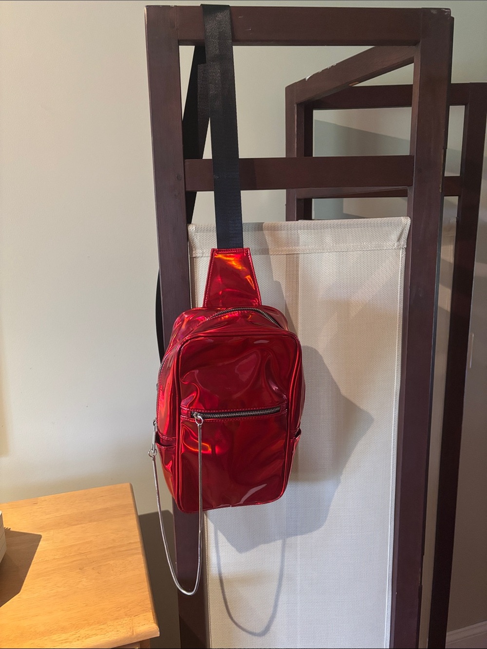 LIKE DREAMS Metallic Red Slingshot Backpack Sling Crossbody Bag